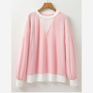 Corded Colorblock Drop Shoulder Oversized Long Sleeve